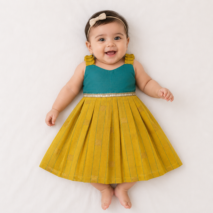 Yamini- Teal Mustard Frock Minipattu