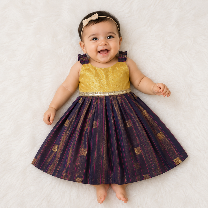 Yamini - Gold Blue Frock Minipattu