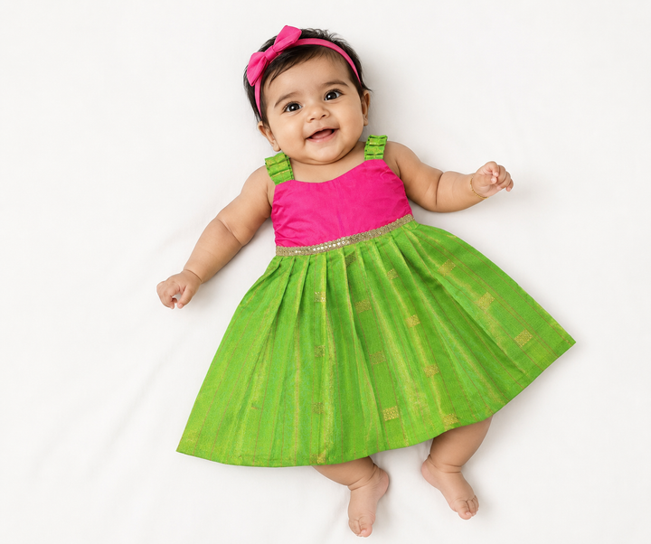 Yamini - Pink Green Frock Minipattu