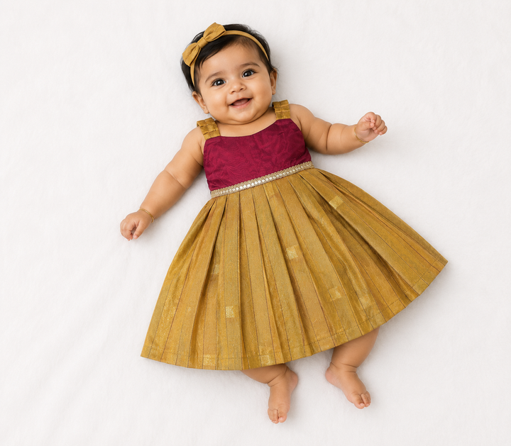 Yamini - Burgundy Mehandi Green Frock Minipattu