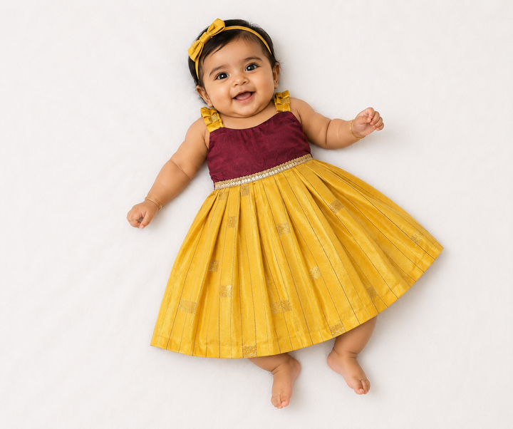 Yamini - Burgundy Yellow Frock Minipattu