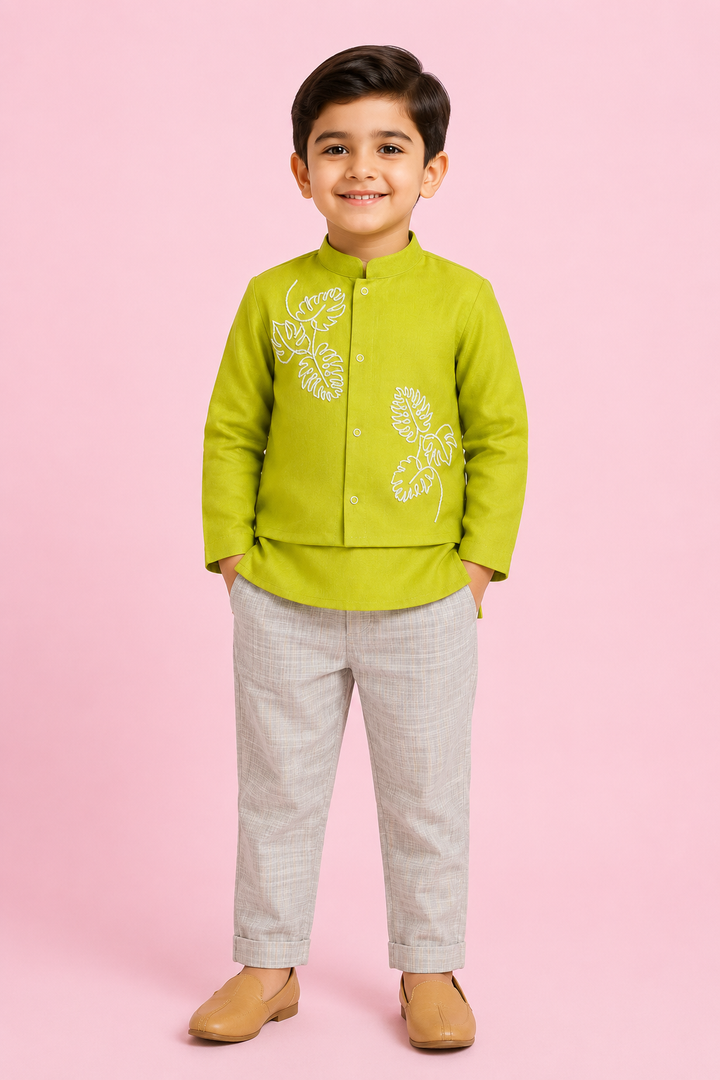 Sharvin - Green Floral Sherwani set