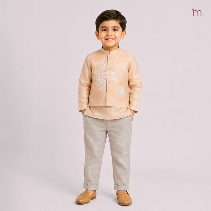 Sharvin - Peach Floral Sherwani set