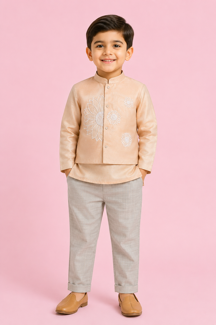 Sharvin - Peach Floral Sherwani set