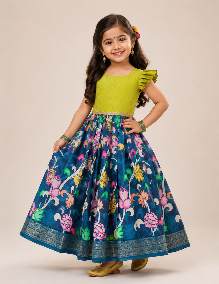 Aarna - Leaf Green Teal Frock Minipattu