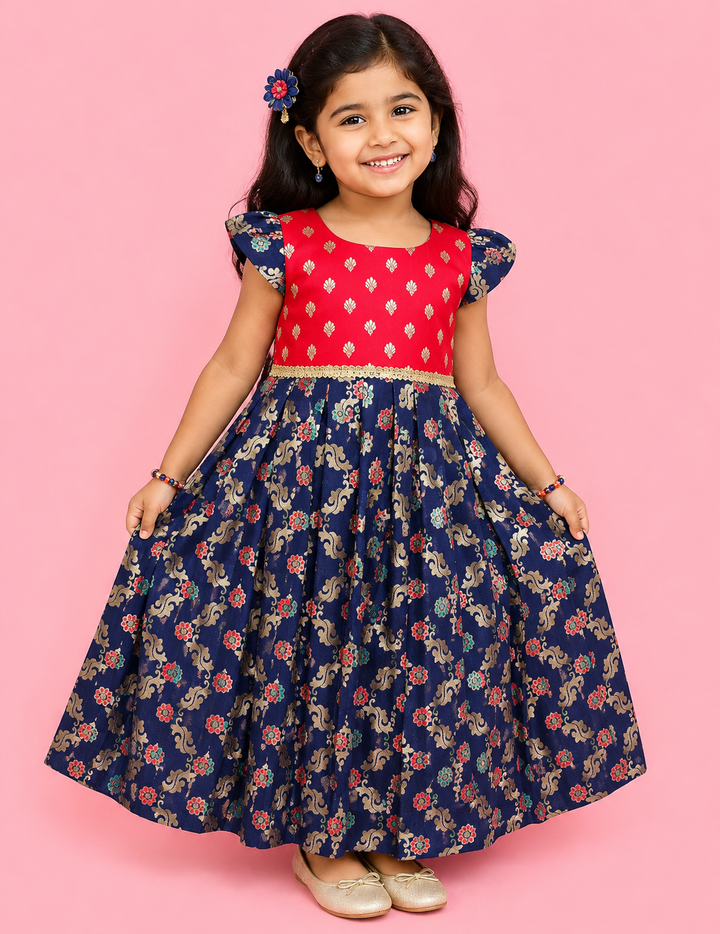 Tanishka - Red Blue Frock Minipattu