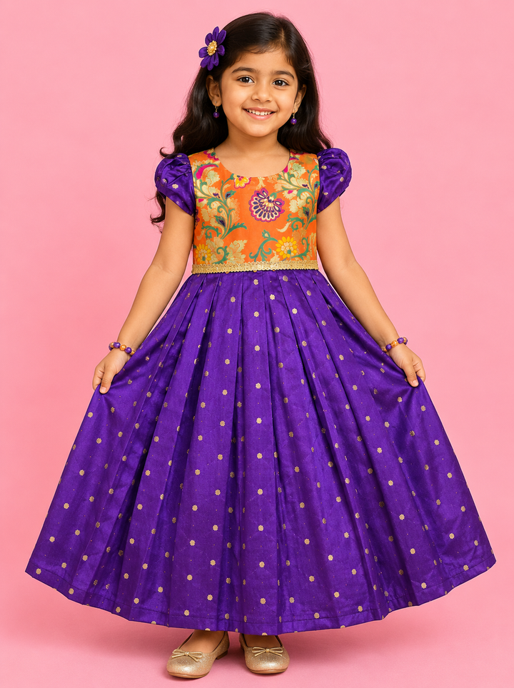 Tanishka - Orange Violet Frock Minipattu