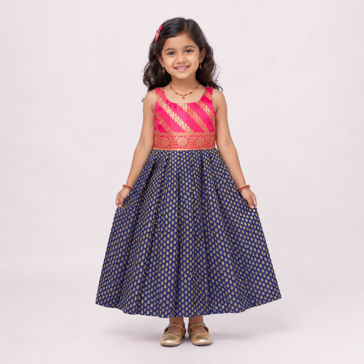 Lavanya - Pink Navy Blue Frock Minipattu