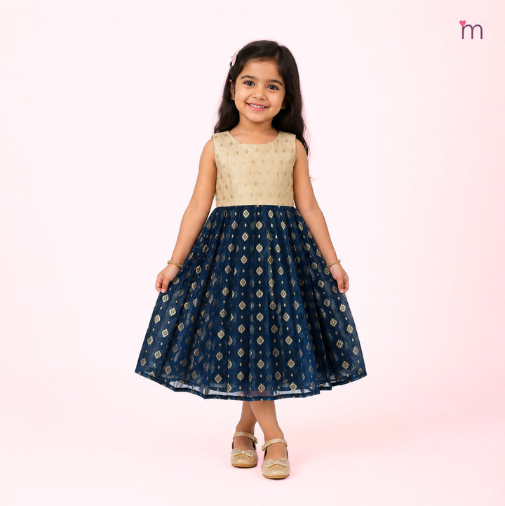 Deepthi - Halfwhite Navy Blue Frock Minipattu