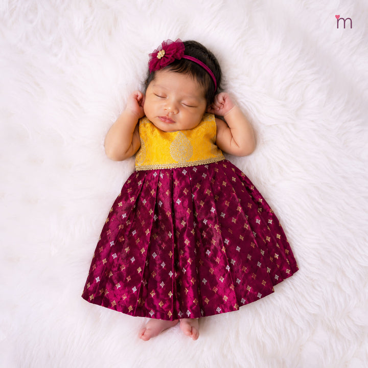 Dheema - Yellow Burgundy Frock Minipattu