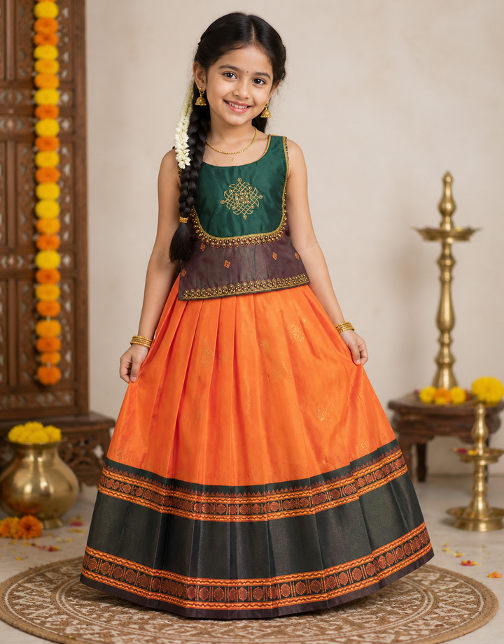 Namratha - Green Mustard Yellow Designer Minipattu