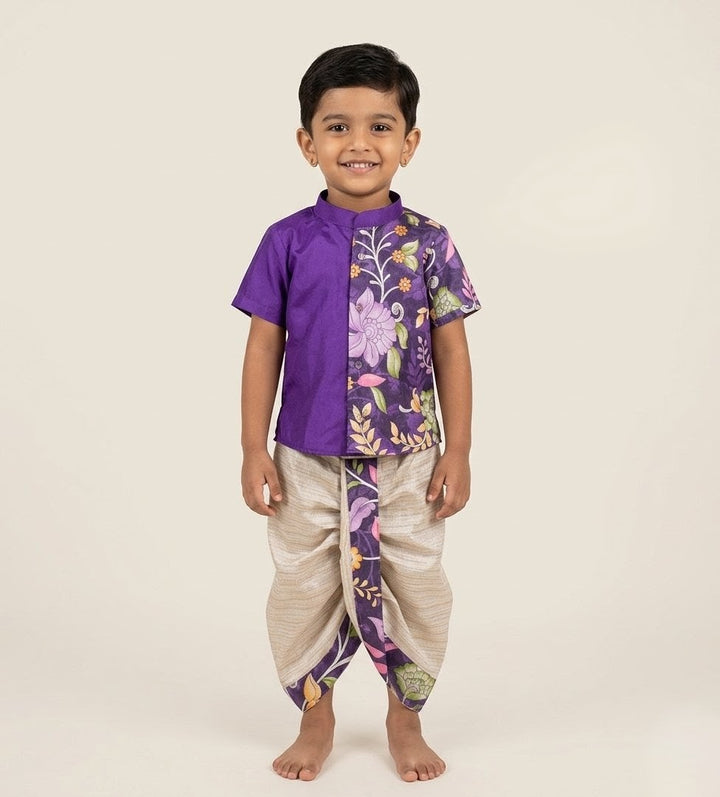 Yuvan - Violet Kurta & Dhothi Set