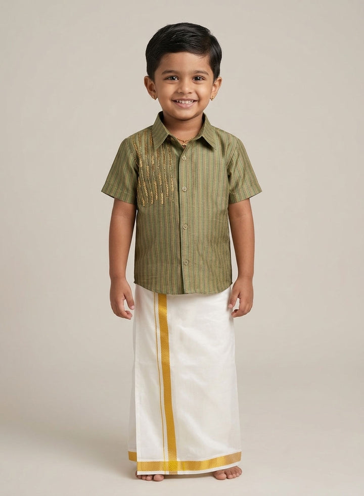 Siddharth - Mehandi Green Shirt & Vesti Set