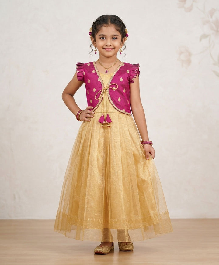 Mythili - Burgundy Golden 2 in 1 Designer MiniPattu