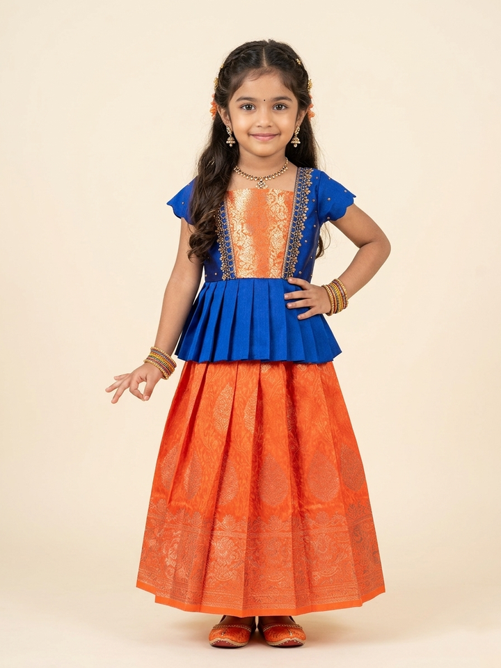 Avanthika - Blue Orange Pattu Pavadai Minipattu
