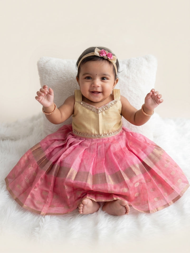 NB Aadhya Gold pink Frock Minipattu