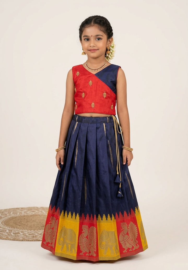 Dhivya - Maroon Navy Designer Minipattu