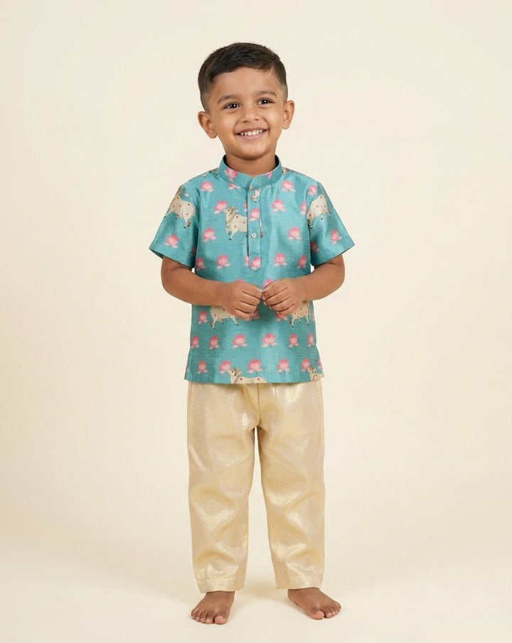 Arjun - Blue Pichwai Kurta Shirt & Pant Set