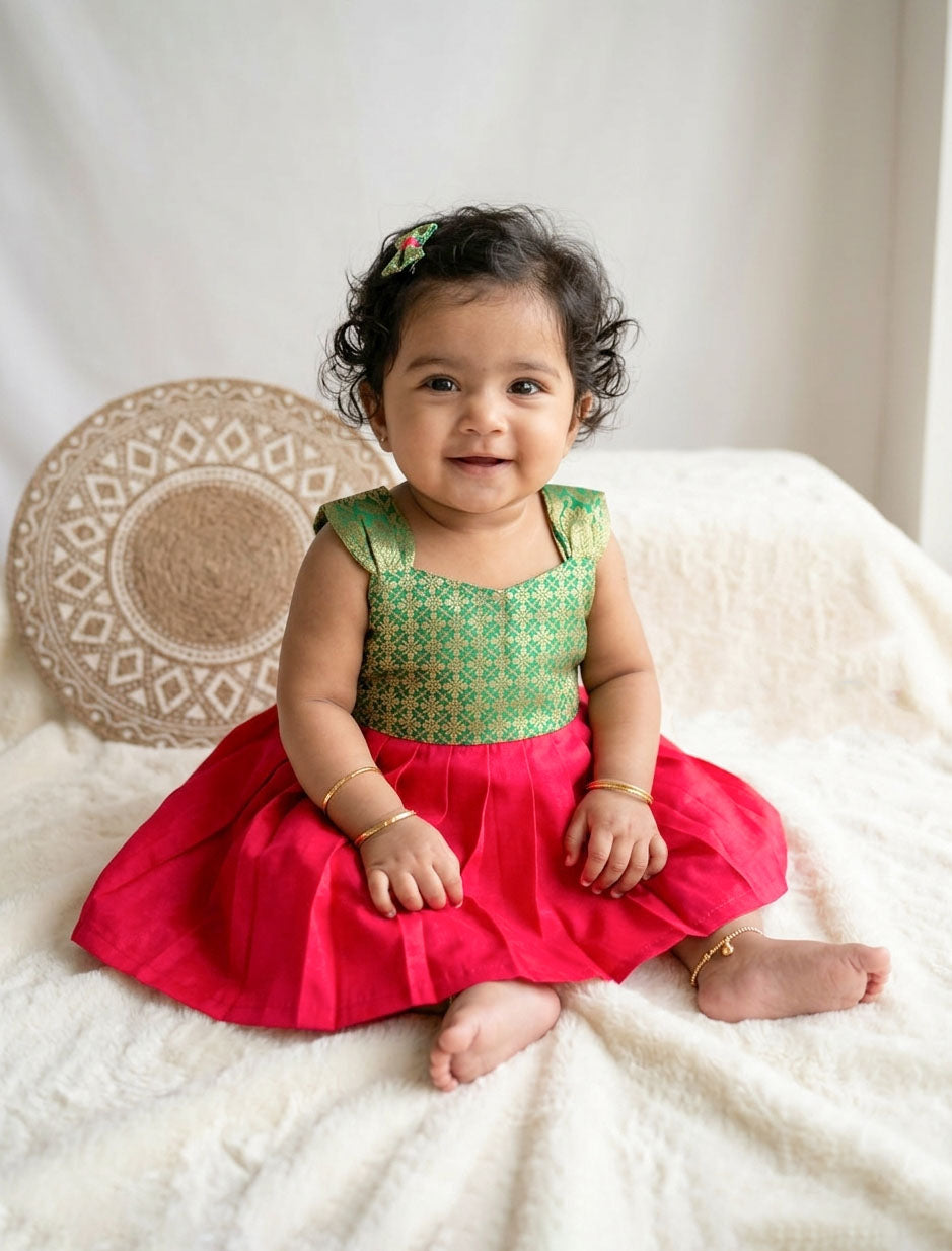 Anvika - Green Red Frock Minipattu