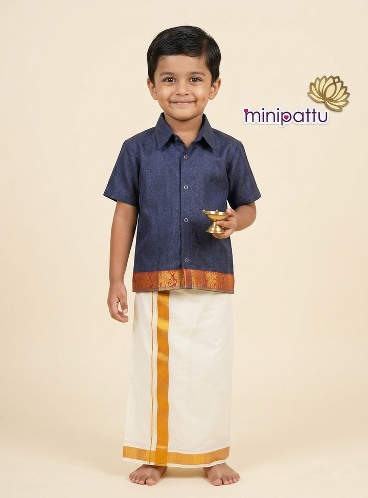 Dharshan - Navy Blue Shirt & Vesti Set