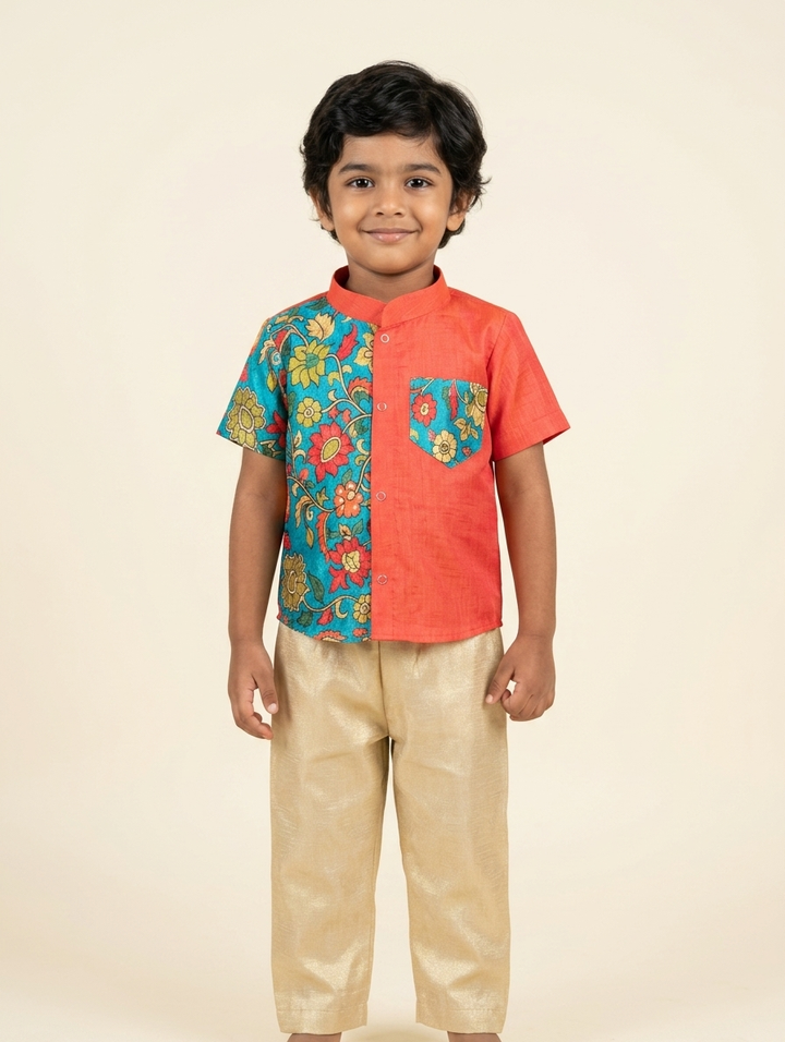 Nilan - Rust Orange Kalamkari Shirt & Pant Set