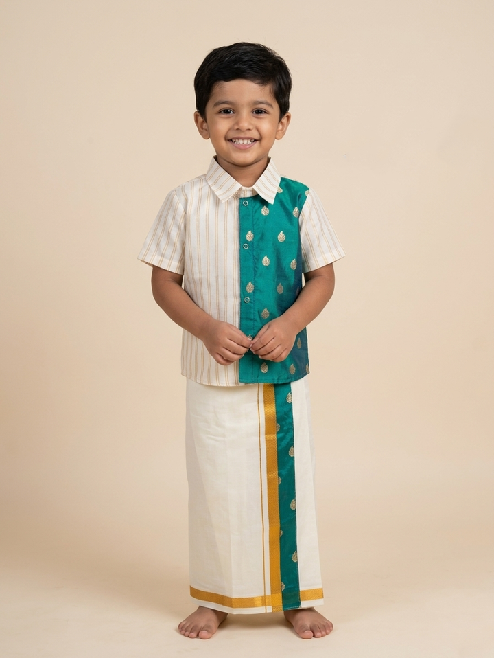 Abimanyu - Peacock Blue Shirt & Vesti Set