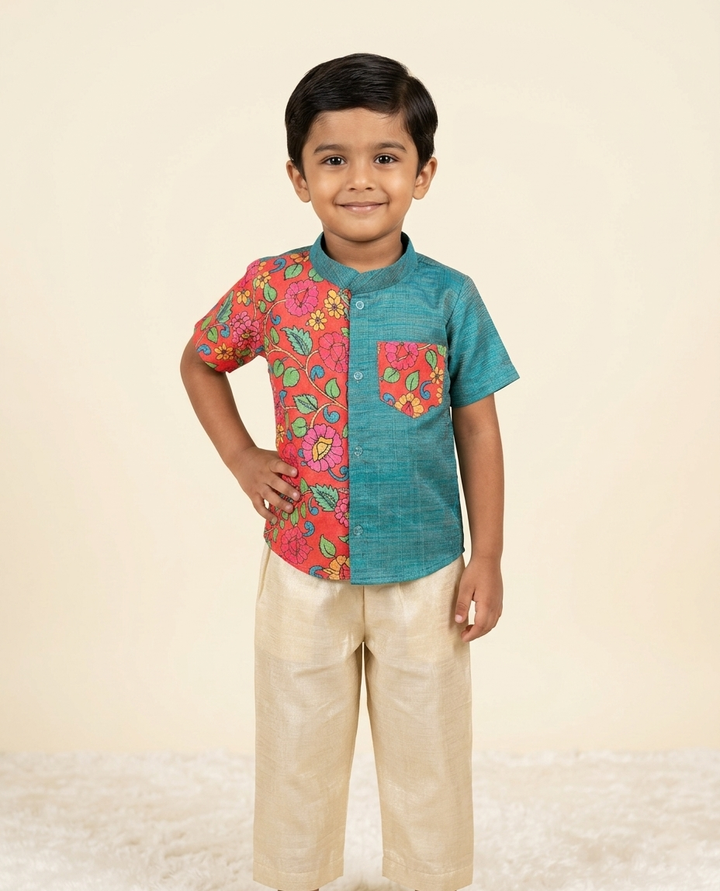 Nilan - Teal Green Kalamkari Shirt & Pant Set