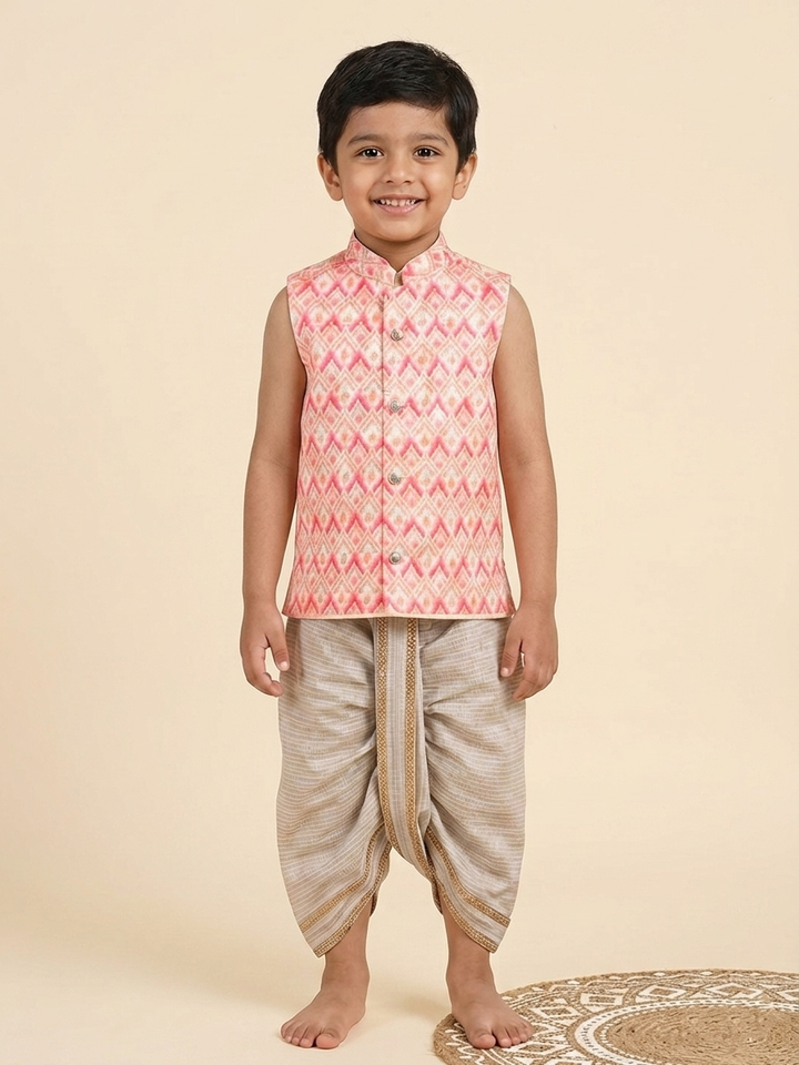 Dev - Pink Checks Kurta & Dhothi Set