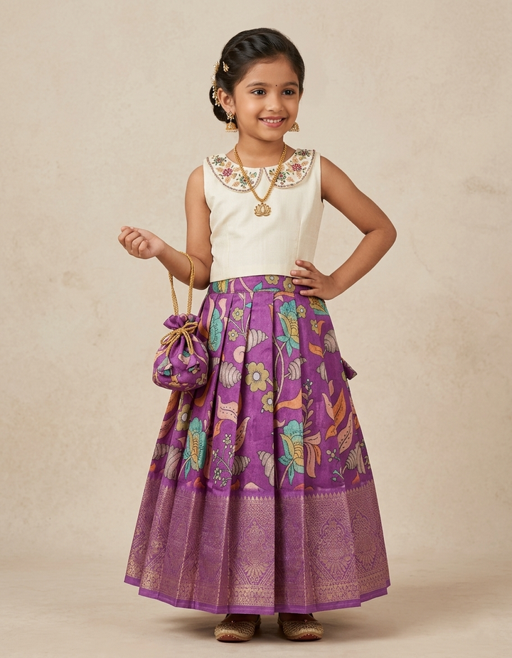 Harini - Half White Magenta Designer Minipattu