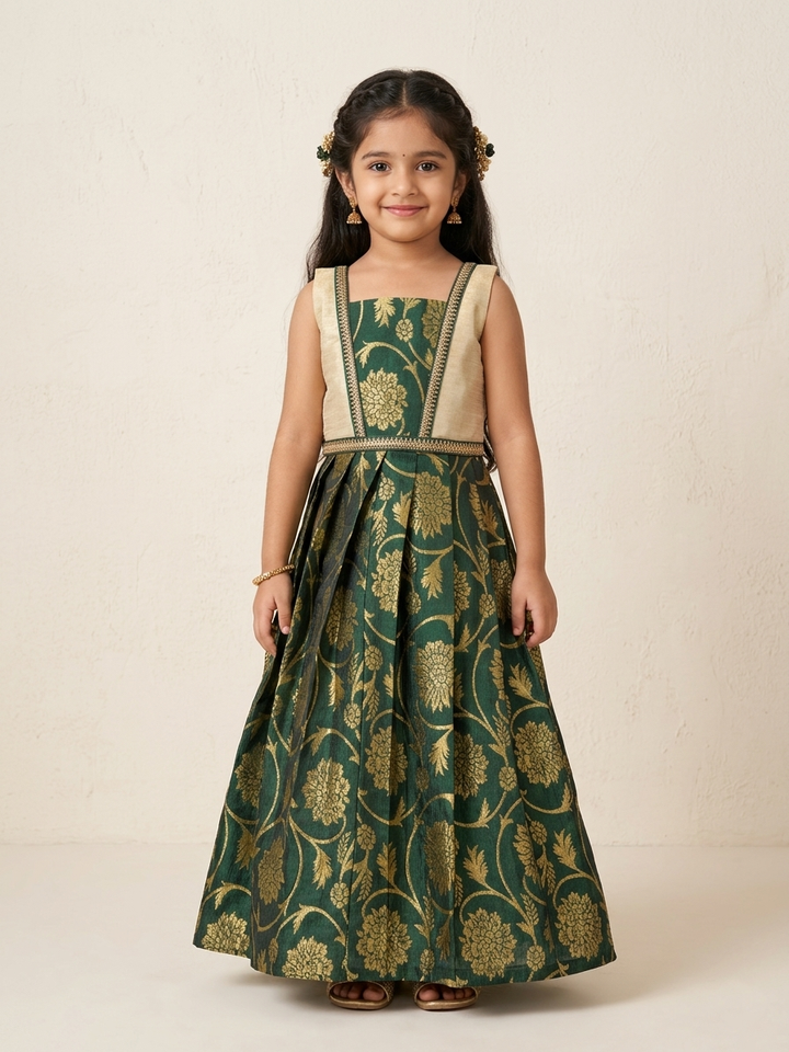 Devika - Green Brocade Minipattu