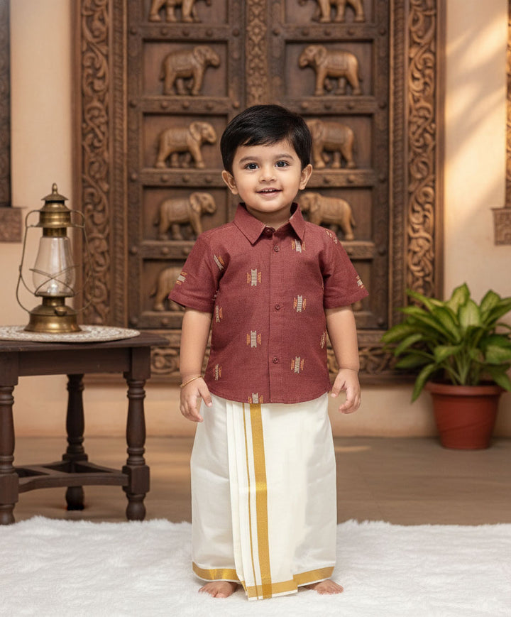 Aditya - Copper Brown Shirt & Dhothi Set