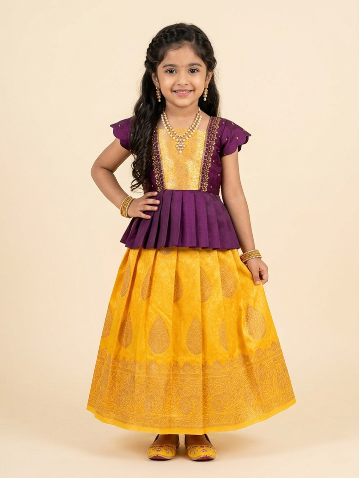 Avanthika - Purple Yellow Pattu Pavadai Minipattu