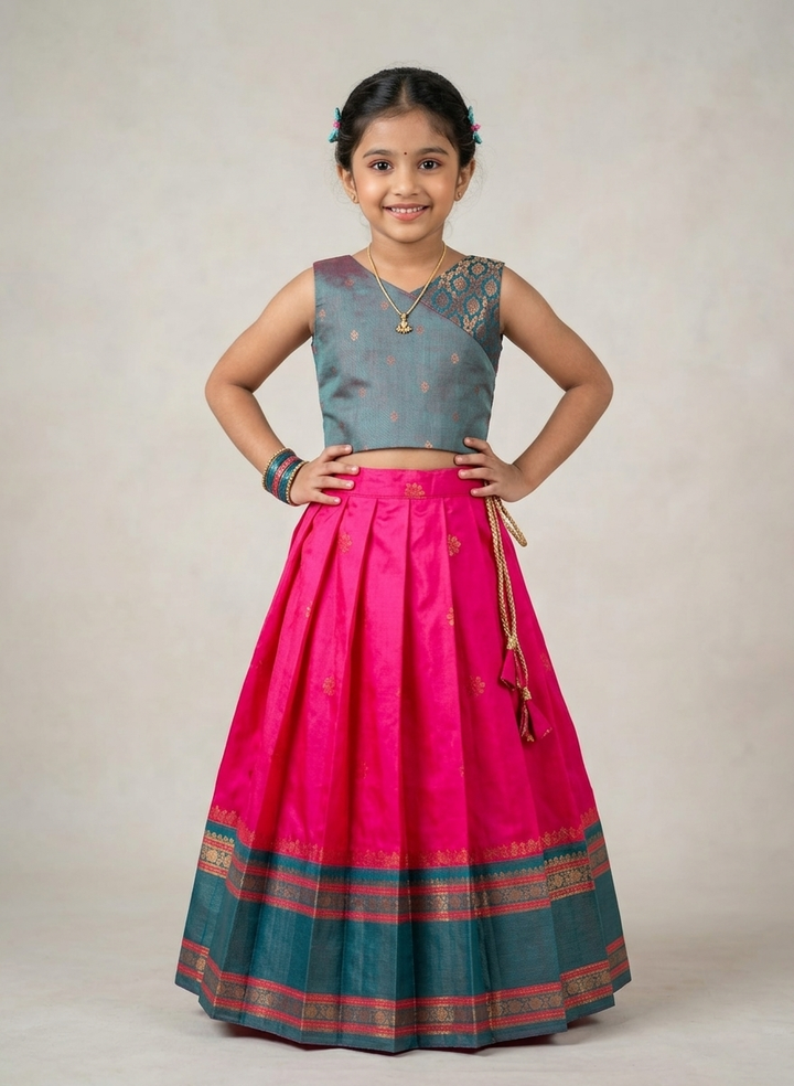 Shristi - Teal Hot Pink Designer Minipattu