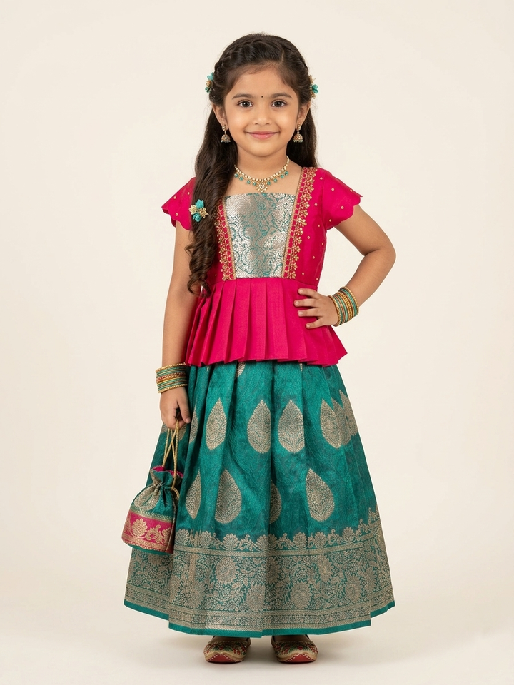 Avanthika - Pink Green Pattu Pavadai Minipattu