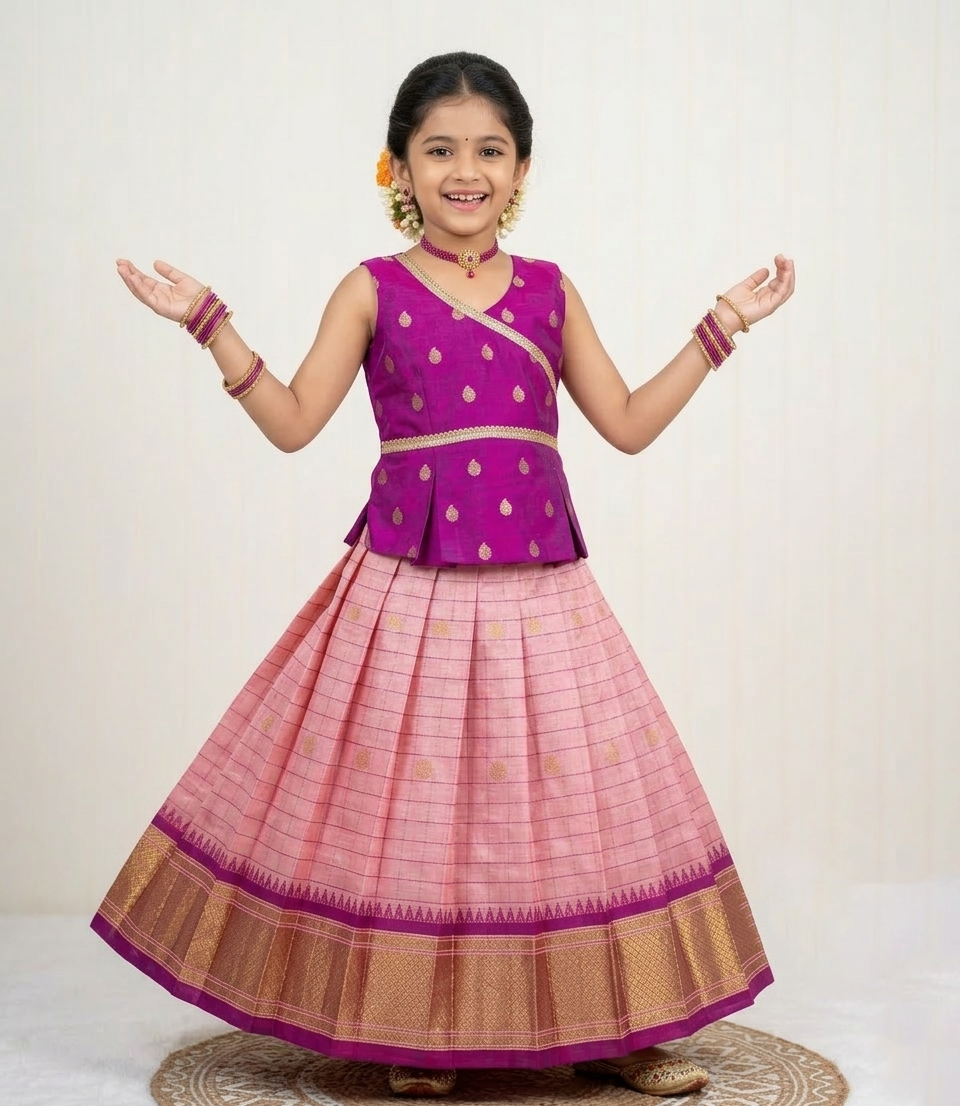 Nithya - Purple Pink Pattu Pavadai Minipattu