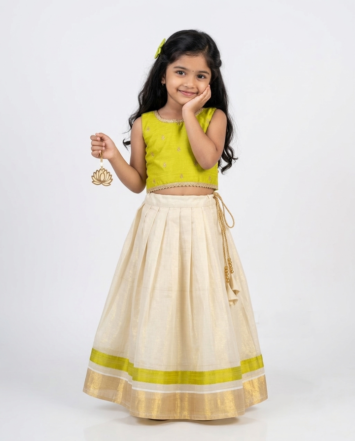 Hridaya - Lime Green Minipattu
