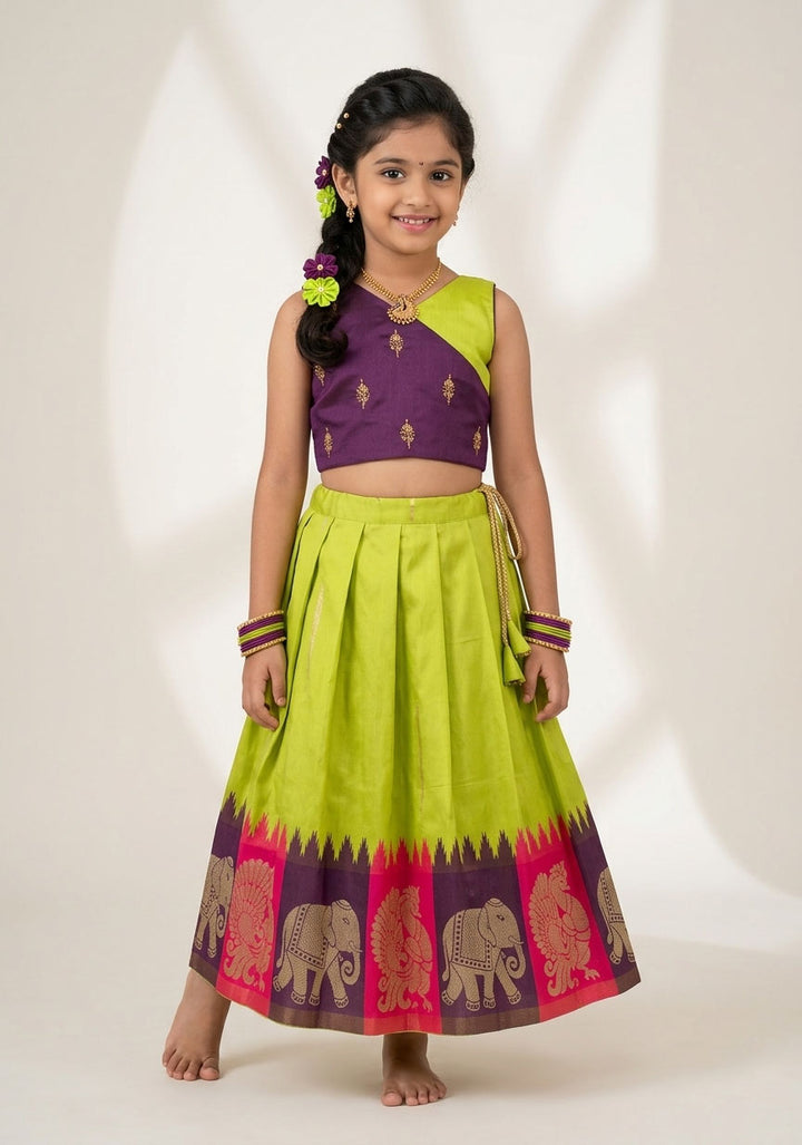 Dhivya - Purple Neon Green Designer Minipattu