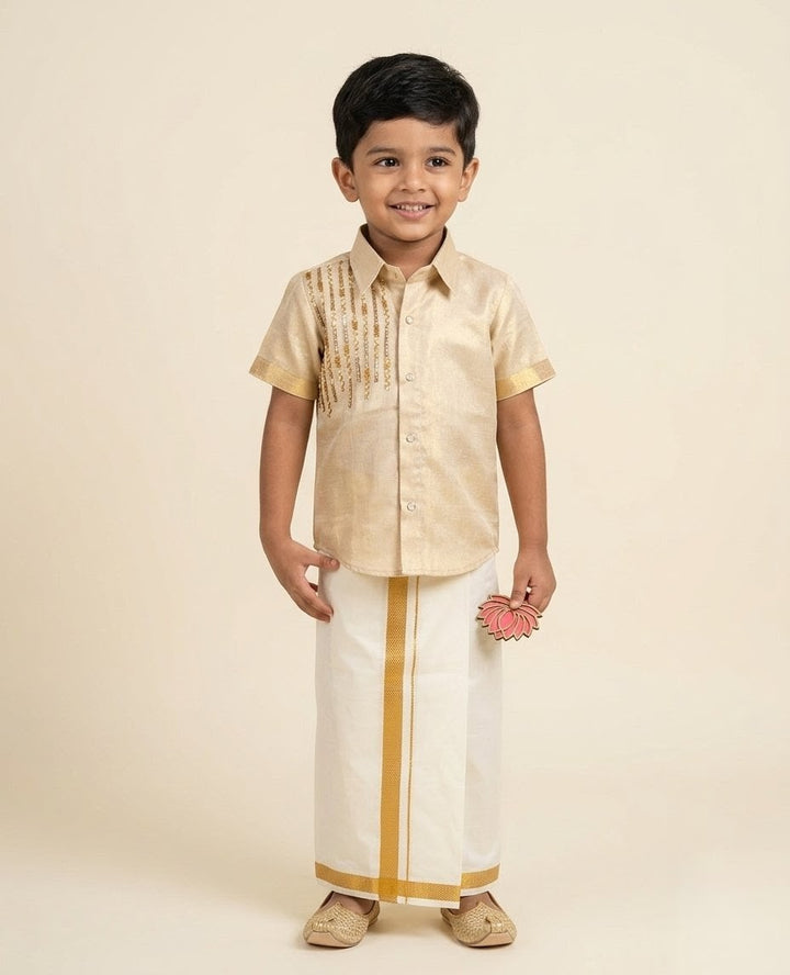 Siddharth - Half White Tissue Shirt & Vesti Set