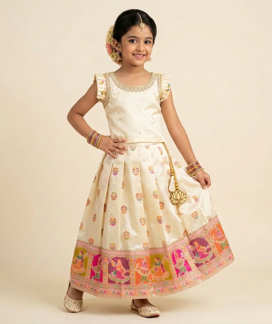 Dandiya - Half White Designer Minipattu