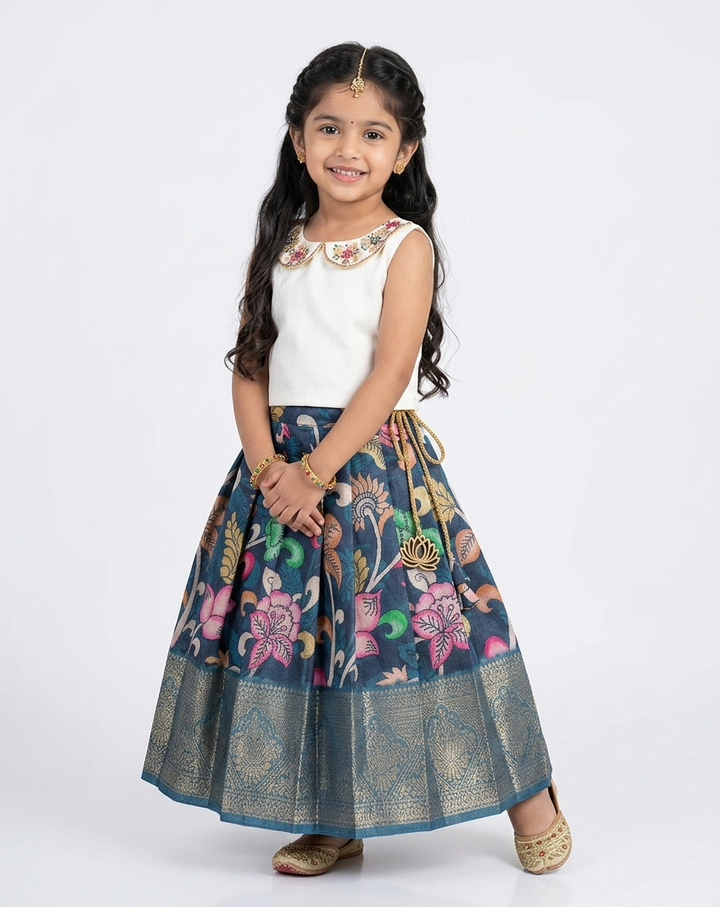 Harini - Half White Teal Designer Minipattu