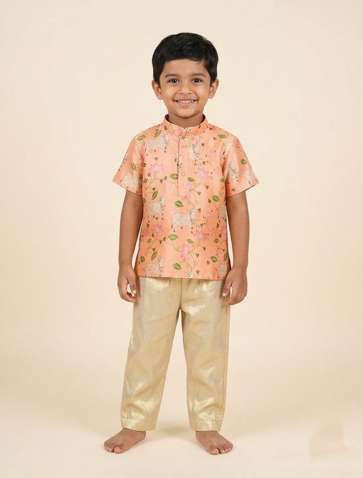 Arjun - Peach Pichwai Kurta Shirt & Pant Set