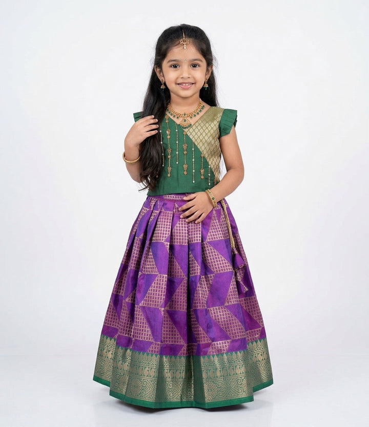Sreesha - Dark Green Violet Designer Minipattu