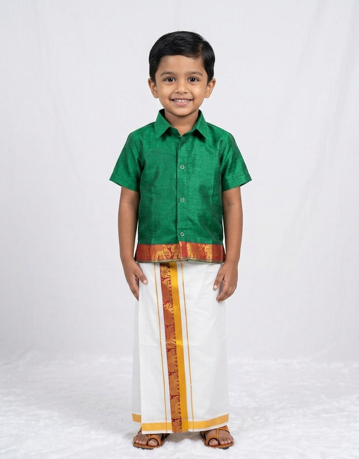 Dharshan - Green Shirt & Vesti Set