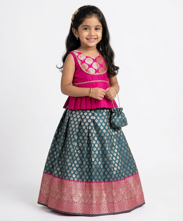 Nandhini - Pink Blue Pattu Pavadai Minipattu