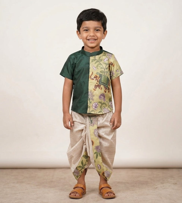 Yuvan - Green Kurta & Dhothi Set