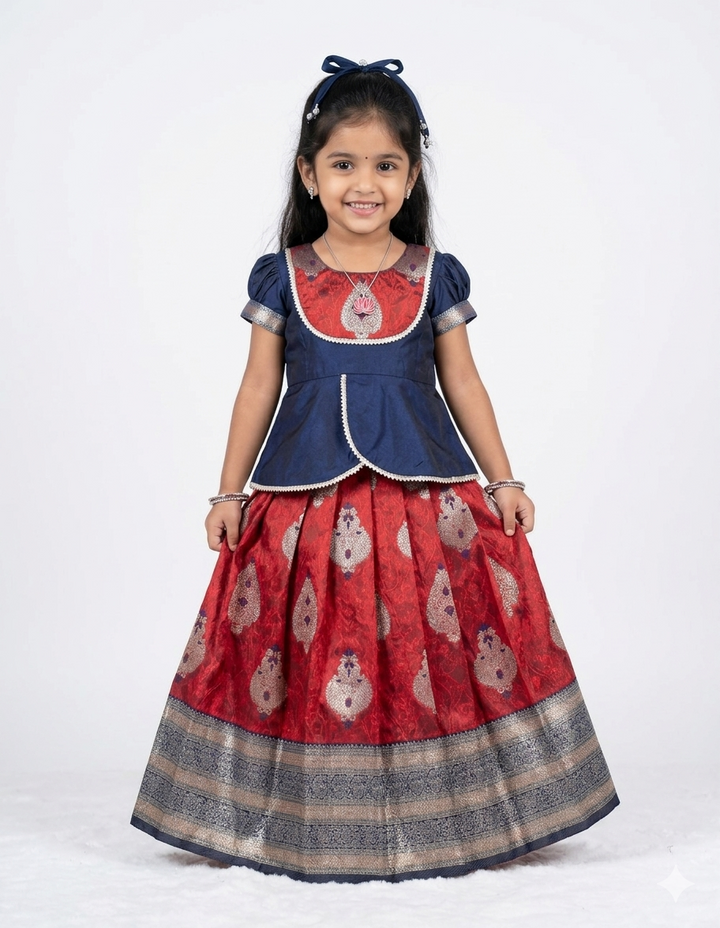 ILakiya - Blue Maroon Pattu Pavadai Minipattu