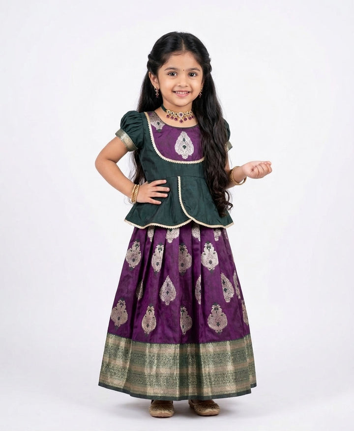 ILakiya - Green Purple Pattu Pavadai Minipattu