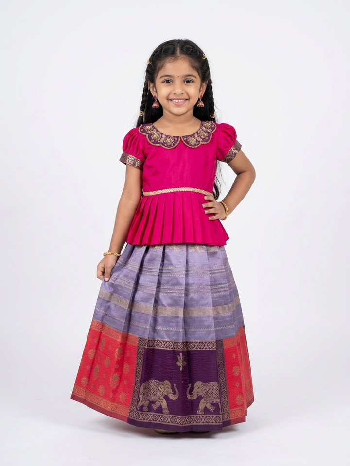 Sadhana - Purple Pink Pattu Pavadai Minipattu