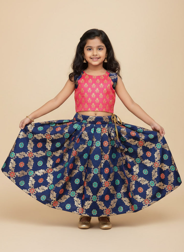 Madhu- Pink Navy Blue Designer Minipattu