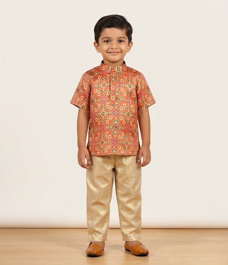 Shreyan - Rust Kurta Shirt & Pant Set